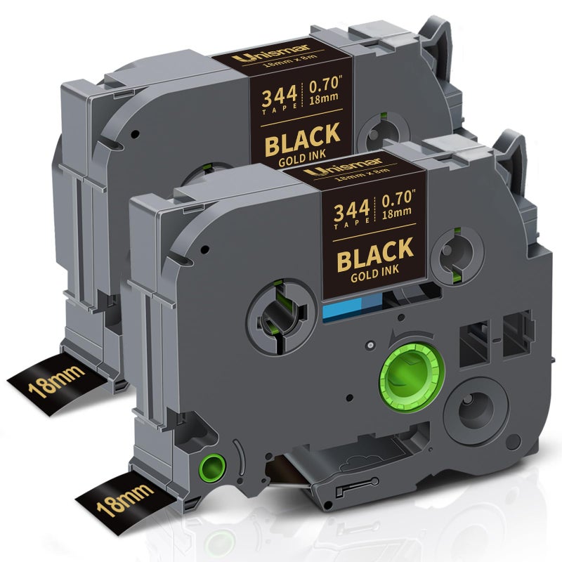 Unismar Compatible for Brother TZe-344 TZ344 TZ 18mm 0.7 Laminated Gold on Black Label Tape for Brother Ptouch PTD400AD PTD400VP PT-D600 PT-P700 PT-P900W Label Maker Tapes, 3/4 in x 26.2ft, 2-Pack - Image 1